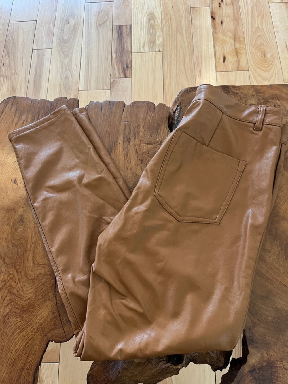 Rewash Faux Leather Pants in Cognac Brown